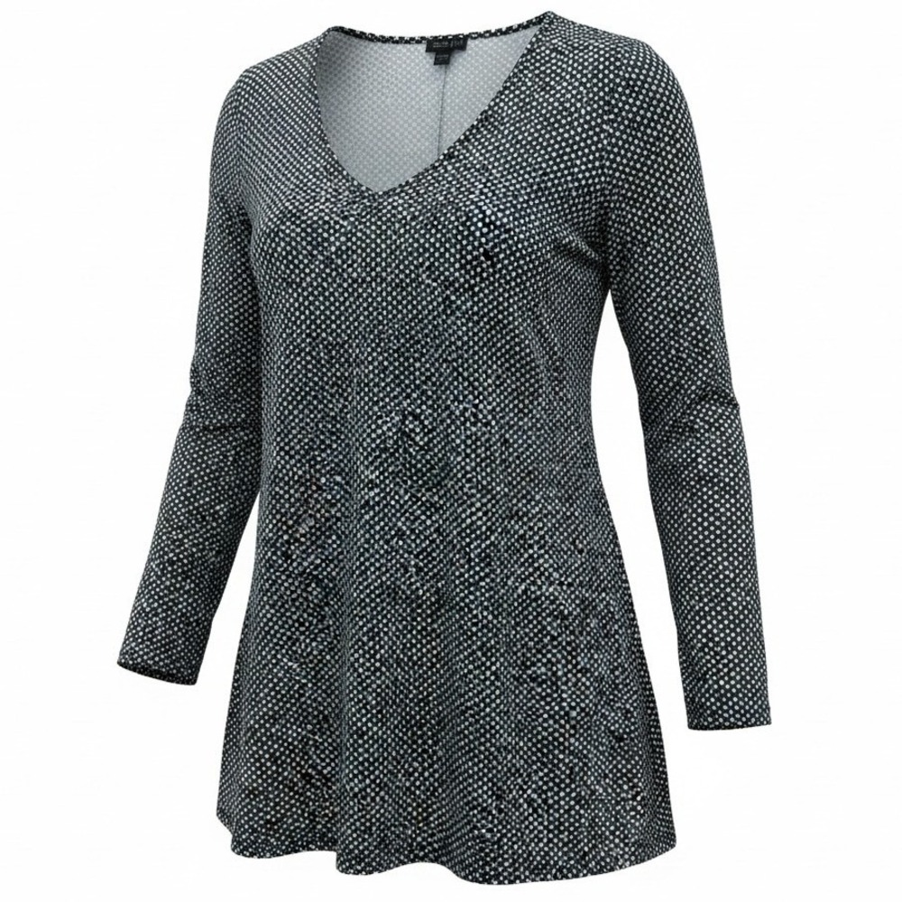 J.Jill Wearever Womens S Small Petite V-Neck Blouse Top Blue Black Geometric - Picture 1 of 8